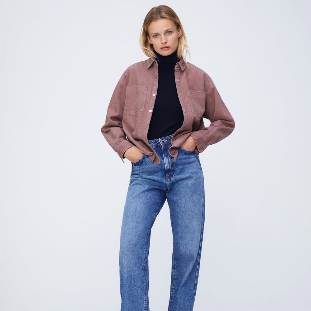 Zara Corduroy Mauve/Pink button up shirt Size M